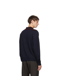 dunkelblauer Wollpolo pullover von Dries Van Noten