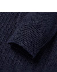 dunkelblauer Wollrollkragenpullover mit Reliefmuster von Dunhill
