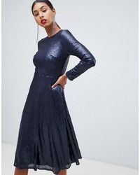 dunkelblaues ausgestelltes Kleid aus Pailletten von TFNC