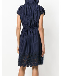 dunkelblaues ausgestelltes Kleid aus Spitze von Lanvin