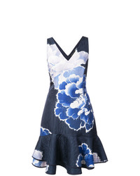 dunkelblaues ausgestelltes Kleid mit Blumenmuster von Josie Natori