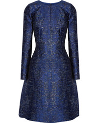 dunkelblaues ausgestelltes Kleid von Oscar de la Renta
