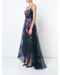 dunkelblaues Ballkleid mit Blumenmuster von Marchesa Notte