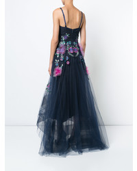 dunkelblaues Ballkleid mit Blumenmuster von Marchesa Notte