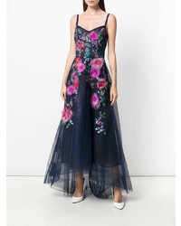 dunkelblaues Ballkleid mit Blumenmuster von Marchesa Notte