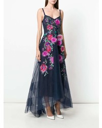 dunkelblaues Ballkleid mit Blumenmuster von Marchesa Notte