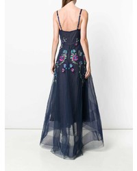 dunkelblaues Ballkleid mit Blumenmuster von Marchesa Notte