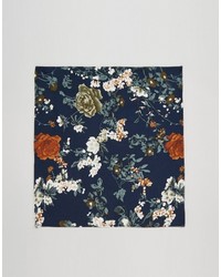 dunkelblaues Baumwolle Einstecktuch mit Blumenmuster von Reclaimed Vintage