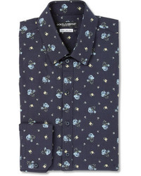 dunkelblaues bedrucktes Businesshemd von Dolce & Gabbana