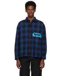 dunkelblaues bedrucktes Flanell Langarmhemd von Awake NY