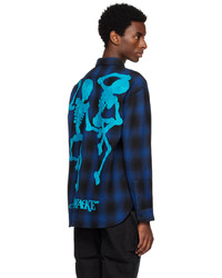 dunkelblaues bedrucktes Flanell Langarmhemd von Awake NY