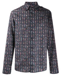 dunkelblaues bedrucktes Flanell Langarmhemd von Eton