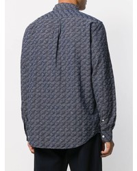 dunkelblaues bedrucktes Flanell Langarmhemd von Portuguese Flannel