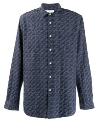 dunkelblaues bedrucktes Flanell Langarmhemd von Portuguese Flannel