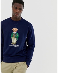 dunkelblaues bedrucktes Fleece-Sweatshirt