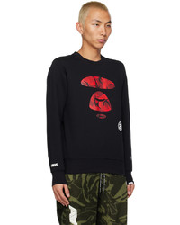 dunkelblaues bedrucktes Fleece-Sweatshirt von AAPE BY A BATHING APE