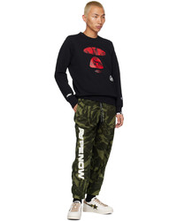 dunkelblaues bedrucktes Fleece-Sweatshirt von AAPE BY A BATHING APE