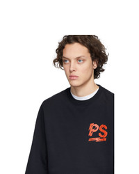 dunkelblaues bedrucktes Fleece-Sweatshirt von Ps By Paul Smith