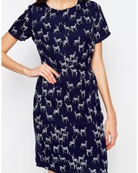 dunkelblaues bedrucktes gerade geschnittenes Kleid von Sugarhill Boutique