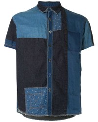 dunkelblaues bedrucktes Jeans Kurzarmhemd von KAPITAL