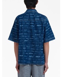 dunkelblaues bedrucktes Jeans Kurzarmhemd von Marni