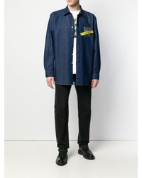 dunkelblaues bedrucktes Jeanshemd von Raf Simons