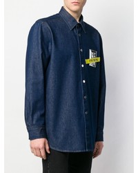 dunkelblaues bedrucktes Jeanshemd von Raf Simons