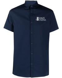 dunkelblaues bedrucktes Kurzarmhemd von Armani Exchange