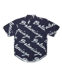 dunkelblaues bedrucktes Kurzarmhemd von Balenciaga