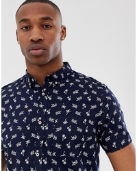 dunkelblaues bedrucktes Kurzarmhemd von Burton Menswear