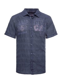 dunkelblaues bedrucktes Kurzarmhemd von Camp David