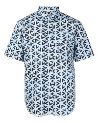dunkelblaues bedrucktes Kurzarmhemd von Comme des Garcons Homme Deux