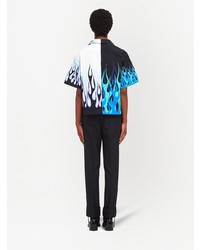 dunkelblaues bedrucktes Kurzarmhemd von Prada