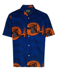 dunkelblaues bedrucktes Kurzarmhemd von Gitman Vintage
