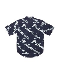 dunkelblaues bedrucktes Kurzarmhemd von Balenciaga