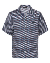 dunkelblaues bedrucktes Kurzarmhemd von Prada