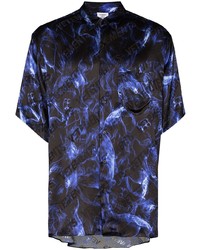 dunkelblaues bedrucktes Kurzarmhemd von Vetements