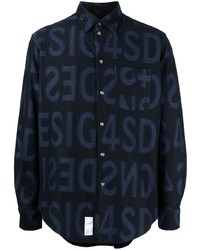dunkelblaues bedrucktes Langarmhemd von 4SDESIGNS