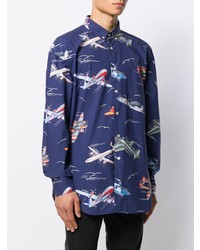 dunkelblaues bedrucktes Langarmhemd von Love Moschino