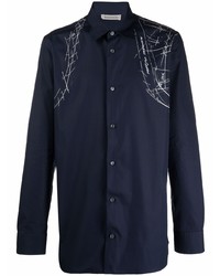 dunkelblaues bedrucktes Langarmhemd von Alexander McQueen