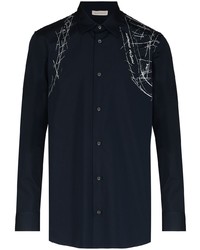 dunkelblaues bedrucktes Langarmhemd von Alexander McQueen