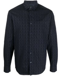 dunkelblaues bedrucktes Langarmhemd von Armani Exchange