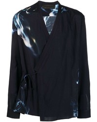 dunkelblaues bedrucktes Langarmhemd von Atu Body Couture