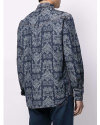 dunkelblaues bedrucktes Langarmhemd von VERSACE JEANS COUTURE