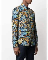 dunkelblaues bedrucktes Langarmhemd von VERSACE JEANS COUTURE