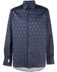 dunkelblaues bedrucktes Langarmhemd von Billionaire