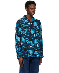 dunkelblaues bedrucktes Langarmhemd von Wacko Maria