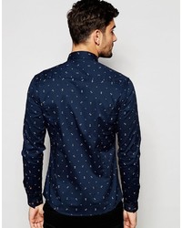dunkelblaues bedrucktes Langarmhemd von Asos