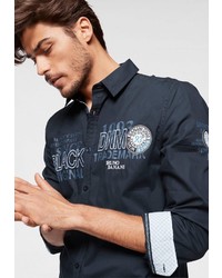 dunkelblaues bedrucktes Langarmhemd von BRUNO BANANI