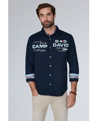dunkelblaues bedrucktes Langarmhemd von Camp David